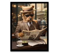 Artery8 Wall Art Print Dapper Dressed Dandie Dinmont Terrier Dog Fun Artwork Art Framed in Black | Size: W12" x H16" Artery8 Black W12" x H16"