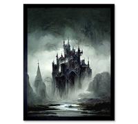 Artery8 Wall Art Print Dark Gothic Castle Fantasy Landscape Art Framed in Black | Size: W12" x H16" Artery8 Black W12" x H16"