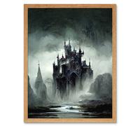 Artery8 Wall Art Print Dark Gothic Castle Fantasy Landscape Art Framed in Light Oak | Size: W12" x H16" Artery8 Light Oak W12" x H16"