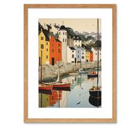 Artery8 Wall Art Print Dartmouth Harbour Boats Watercolour Painting Devon Scenic River Dart Townscape Artwork Framed 9X7 Inch | Size: W7" x H9" Artery8 Beige W7" x H9"