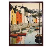 Artery8 Wall Art Print Dartmouth Harbour Boats Watercolour Painting Devon Scenic River Dart Townscape Art Framed in Brown | Size: W12" x H16" Artery8 Brown W12" x H16"