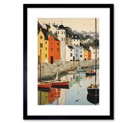 Artery8 Wall Art Print Dartmouth Harbour Boats Watercolour Painting Devon Scenic River Dart Townscape Artwork Framed 9X7 Inch | Size: W7" x H9" Artery8 Black W7" x H9"