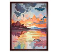 Artery8 Wall Art Print Dawn Break Atmospheric Clouds Over Mono Lake Modern Watercolour Painting Art Framed in Brown | Size: W12" x H16" Artery8 Brown W12" x H16"