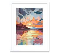Artery8 Wall Art Print Dawn Break Atmospheric Clouds Over Mono Lake Modern Watercolour Painting Artwork Framed 9X7 Inch in White | Size: W7" x H9" Artery8 White W7" x H9"