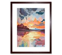 Artery8 Wall Art Print Dawn Break Atmospheric Clouds Over Mono Lake Modern Watercolour Painting Artwork Framed 9X7 Inch in Brown | Size: W7" x H9" Artery8 Brown W7" x H9"