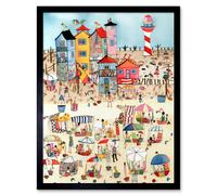 Artery8 Wall Art Print Day At The Seaside Abstract Folk Art Framed in Black | Size: W12" x H16" Artery8 Black W12" x H16"