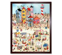 Artery8 Wall Art Print Day At The Seaside Abstract Folk Art Framed in Brown | Size: W12" x H16" Artery8 Brown W12" x H16"