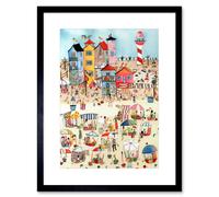 Artery8 Wall Art Print Day at The Seaside Abstract Folk Artwork Framed 9X7 Inch in Black | Size: W7" x H9" Artery8 Black W7" x H9"