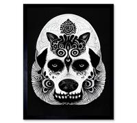 Artery8 Wall Art Print Day Of The Dead Dog Head Doodle Pattern Drawing Skull Art Framed in Black | Size: W12" x H16" Artery8 Black W12" x H16"