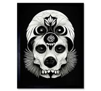 Artery8 Framed Wall Art Day Of The Dead Dog Skull Head Drawing Halloween - 12X16 Inch