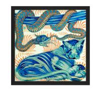 Artery8 Wall Art Print De Morgan William Serpent Cat Painting Square Framed Picture 16X16 Inch in Black | Size: W16" x H16" Artery8 Black W16" x H16"