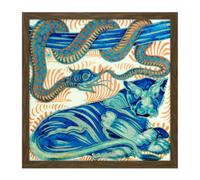 Artery8 Wall Art Print De Morgan William Serpent Cat Painting Square Framed Picture 16X16 Inch in Brown | Size: W16" x H16" Artery8 Brown W16" x H16"