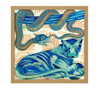 Artery8 Wall Art Print De Morgan William Serpent Cat Painting Square Framed Picture 16X16 Inch in Light Oak | Size: W16" x H16" Artery8 Light Oak W16" x H16"