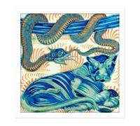 Artery8 Wall Art Print De Morgan William Serpent Cat Painting Square Framed Picture 16X16 Inch in White | Size: W16" x H16" Artery8 White W16" x H16"