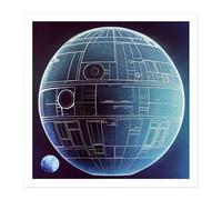 Artery8 Wall Art Print Death Star Space Station Design Exterior Blue Blue Square Framed Picture 16X16 Inch in White | Size: W16" x H16" Artery8 White W16" x H16"