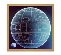 Artery8 Wall Art Print Death Star Space Station Design Exterior Blue Blue Square Framed Picture 16X16 Inch in Light Oak | Size: W16" x H16" Artery8 Light Oak W16" x H16"