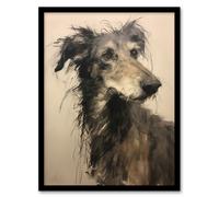 Artery8 Wall Art Print Deerhound Black & White Portrait Serene Elegant Charcoal Drawing Art Framed | Size: W12" x H16" Artery8 Black W12" x H16"