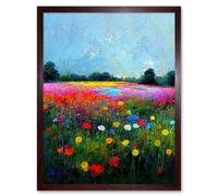 Artery8 Wall Art Print Delicate Wildflower Meadow Abstract Colourful Modern Art Framed in Brown | Size: W12" x H16" Artery8 Brown W12" x H16"