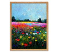 Artery8 Wall Art Print Delicate Wildflower Meadow Abstract Colourful Modern Art Framed in Light Oak | Size: W12" x H16" Artery8 Light Oak W12" x H16"