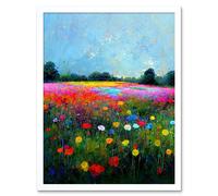 Artery8 Wall Art Print Delicate Wildflower Meadow Abstract Colourful Modern Art Framed in White | Size: W12" x H16" Artery8 White W12" x H16"
