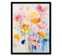 Artery8 Wall Art Print Delicate Wildflowers Pastel Watercolour Flowers Framed | Size: W12" x H16" Artery8 Multicolor W12" x H16"