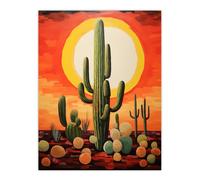Artery8 Wall Art Print Desert Cactus At Noon Artwork Painting White Hot Sun Red Yellow South America La Guajira Poster | Size: W12" x H16" Artery8 Multicolor W12" x H16"