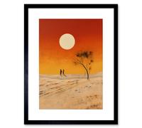 Artery8 Wall Art Print Desert Landscape Sunset Sun Oil Painting Amber Orange Yellow Windswept Dunes Artwork Framed 9X7 Inch in Black | Size: W7" x H9" Artery8 Black W7" x H9"