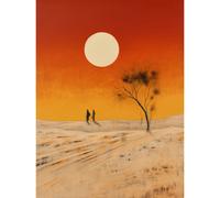 Artery8 Desert Landscape Sunset Sun Oil Painting Amber Orange Yellow Windswept Dunes Extra Large XL Wall Art Poster Print