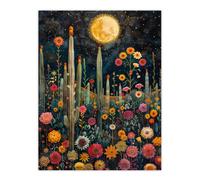 Artery8 Wall Art Print Desert Mystic Cactus Wildflowers Starry Night Poster in Dark Blue | Size: W12" x H16" Artery8 Dark Blue W12" x H16"