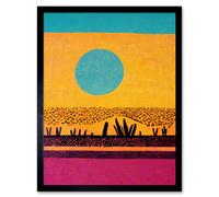 Artery8 Wall Art Print Desert Roadside Oasis Modern Pop Art Surreal Landscape Art Framed in Black | Size: W12" x H16" Artery8 Black W12" x H16"