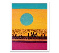 Artery8 Wall Art Print Desert Roadside Oasis Modern Pop Art Surreal Landscape Art Framed in White | Size: W12" x H16" Artery8 White W12" x H16"