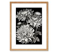 Artery8 Wall Art Print Detailed Black & White Chrysanthemum Flowers Artwork Framed 9X7 Inch in Beige | Size: W7" x H9" Artery8 Beige W7" x H9"