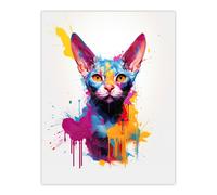Artery8 Wall Art Print Devon Rex Cat Lover Gift Pet Portrait Purple Blue Orange Artwork Painting Poster | Size: W18" x H24" Artery8 Multicolor W18" x H24"
