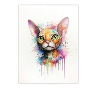 Artery8 Wall Art Print Devon Rex Cat Lovers Gift Watercolour Pet Portrait Painting Artwork Poster | Size: W12" x H16" Artery8 Multicolor W12" x H16"