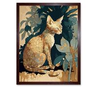 Artery8 Wall Art Print Devon Rex Cat with Flower Pattern Fur Modern Art Framed in Brown | Size: W12" x H16" Artery8 Brown W12" x H16"
