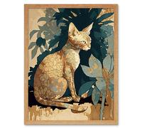 Artery8 Wall Art Print Devon Rex Cat with Flower Pattern Fur Modern Art Framed in Light Oak | Size: W12" x H16" Artery8 Light Oak W12" x H16"
