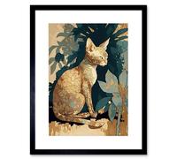 Artery8 Wall Art Print Devon Rex Cat with Flower Pattern Fur Modern Artwork Framed 9X7 Inch in Black | Size: W7" x H9" Artery8 Black W7" x H9"