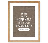 Artery8 Wall Art Print Dictionary Page Quote Abraham Lincoln Happiness Responsibility Artwork Framed 9X7 Inch in Beige | Size: W7" x H9" Artery8 Beige W7" x H9"