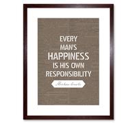 Artery8 Wall Art Print Dictionary Page Quote Abraham Lincoln Happiness Responsibility Artwork Framed 9X7 Inch in Brown | Size: W7" x H9" Artery8 Brown W7" x H9"