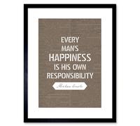 Artery8 Wall Art Print Dictionary Page Quote Abraham Lincoln Happiness Responsibility Artwork Framed 9X7 Inch in Black | Size: W7" x H9" Artery8 Black W7" x H9"