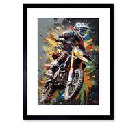Artery8 Wall Art Print Dirt Bike Sport Splatter Paint Motocross Rider Artwork Framed 9X7 Inch