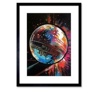 Artery8 Wall Art Print Disco Ball Music Night Reflections Modern Splatter Painting Artwork Framed 9X7 Inch