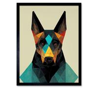 Artery8 Wall Art Print Doberman Dog Colourful Geometric Art Framed in Black | Size: W12" x H16" Artery8 Black W12" x H16"