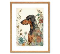 Artery8 Wall Art Print Doberman Dog with Spring Flowers Colourful Watercolour Artwork Framed 9X7 Inch in Beige | Size: W7" x H9" Artery8 Beige W7" x H9"