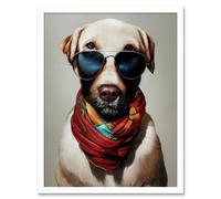 Artery8 Wall Art Print Dog Fashion Posh Labrador Aviator Sunglasses Neckerchief Art Framed in White | Size: W12" x H16" Artery8 White W12" x H16"