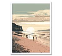 Artery8 Wall Art Print Dog Walks on the Beach Sunset Coastal Landscape Art Framed in White | Size: W12" x H16" Artery8 White W12" x H16"