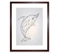 Artery8 Wall Art Print Dolphin Line Drawing Black & White Artwork Framed 9X7 Inch in Brown | Size: W7" x H9" Artery8 Brown W7" x H9"