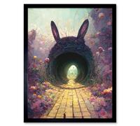 Artery8 Wall Art Print Down The Rabbit Hole Alice In Wonderland Easter Bunny Tunnel Art Framed in Black | Size: W12" x H16" Artery8 Black W12" x H16"