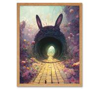 Artery8 Wall Art Print Down The Rabbit Hole Alice In Wonderland Easter Bunny Tunnel Art Framed in Light Oak | Size: W12" x H16" Artery8 Light Oak W12" x H16"