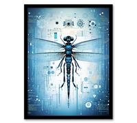 Artery8 Wall Art Print Dragonfly Nanobot Robot Hybrid Secret Military Schematic Blue Futuristic Complex Arcane Manuscript Gift For Him Man Cave Art Artery8 Black W12" x H16"